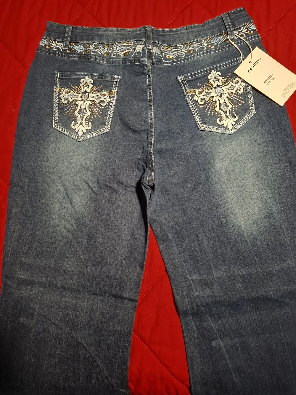 ROMWE Dark Blue Boot Cut Jeans with Embroidered Pockets